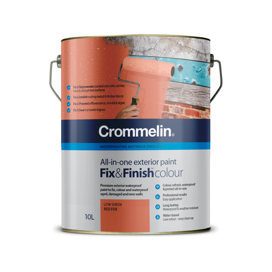 Crommelin 10L Red Fox Waterproof Exterior Paint - Fix & Finish, UV Resistant, Low VOC