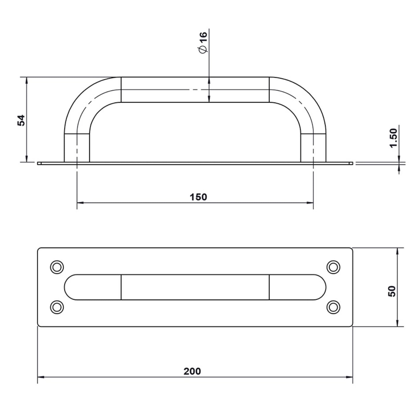 Lemaar Black D-Pull Plate 200mm x 50mm DDA Compliant Stainless Steel Door Handle