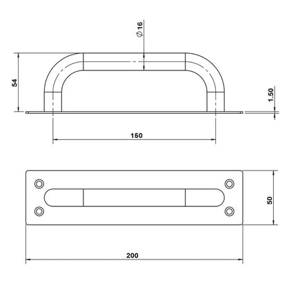 Lemaar Black D-Pull Plate 200mm x 50mm DDA Compliant Stainless Steel Door Handle