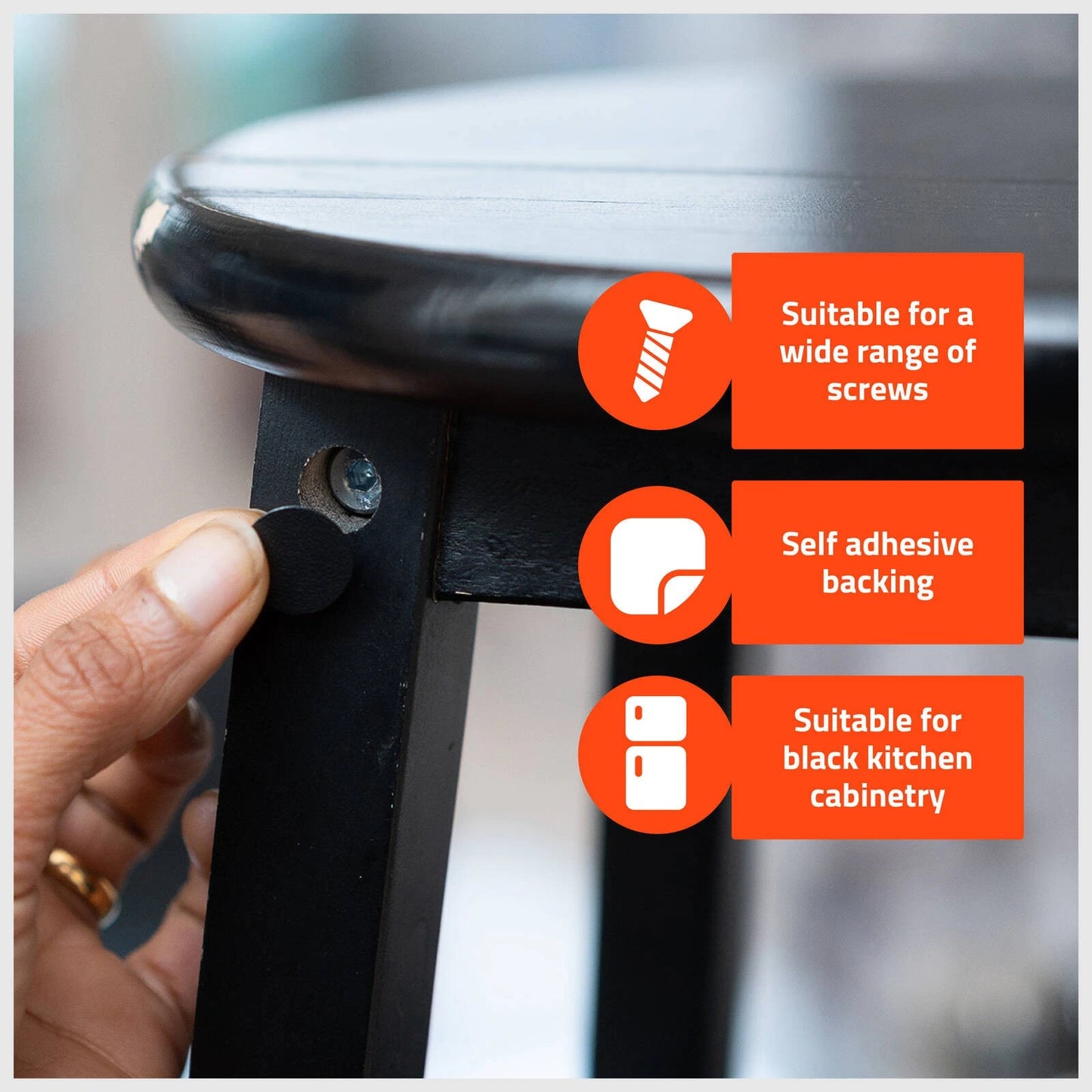 Taskmaster 15mm Black Self Adhesive Screw Caps - 250 Pack for Cabinets