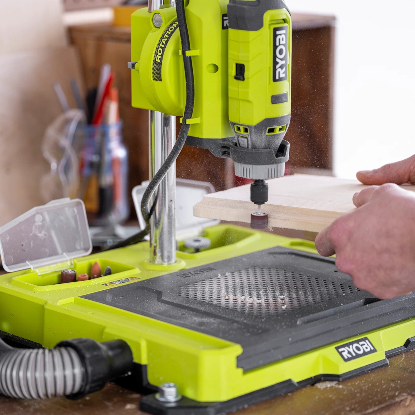 Ryobi Hobby Station Tool Mount - Precision Control, Reversible Base, Rotary Tool Compatible