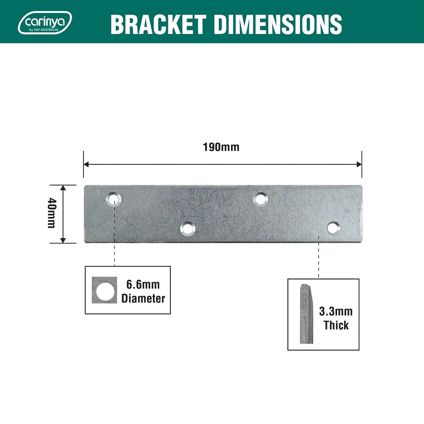 Carinya Zinc Plated Mending Plate 190x40x3.5mm - Reinforced Strength & Corrosion Resistant