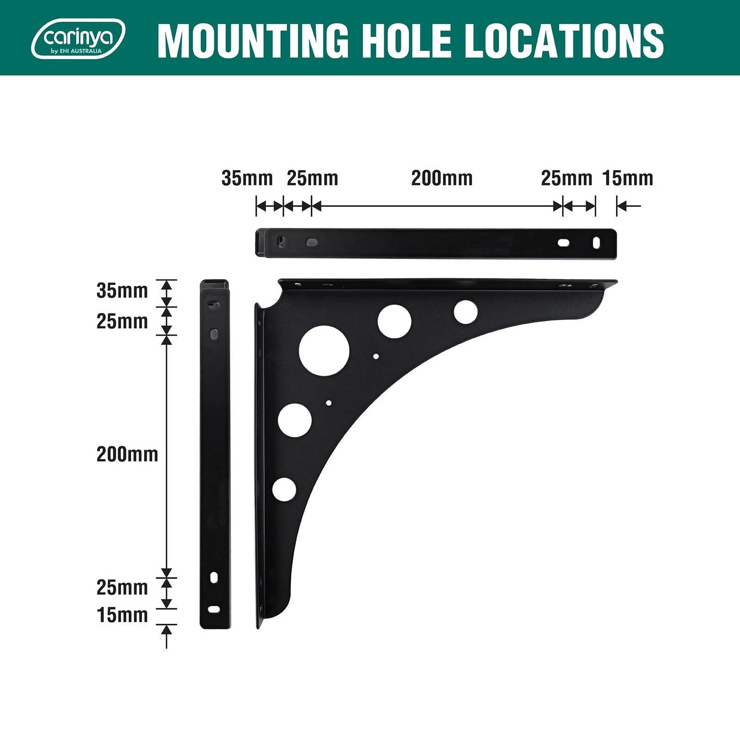 Carinya Black Euro Bracket 300x300mm, 100kg Load, Stylish & Durable Wall Mount