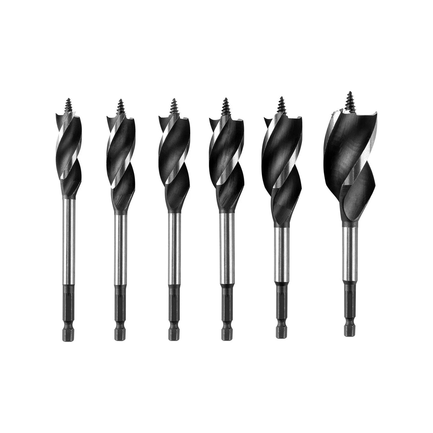 Full Boar 6 Piece Power Auger Drill Bit Set, Self Drilling Screw Tip, Tri Flute Design, Hex Shank