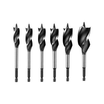 Full Boar 6 Piece Power Auger Drill Bit Set, Self Drilling Screw Tip, Tri Flute Design, Hex Shank