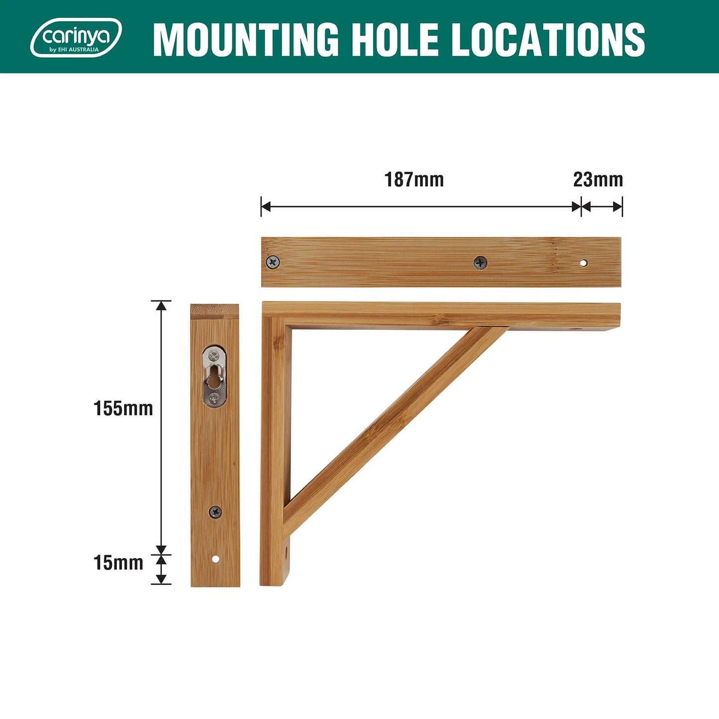 Carinya Bamboo Stayed Bracket 210x170mm, Varnished, 30kg Capacity, Indoor Wall Mount