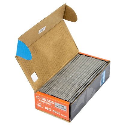 Titan 30x1.25mm Electro Galvanised C1 Brads - 5000 Pack, Corrosion Resistant, Chisel Point