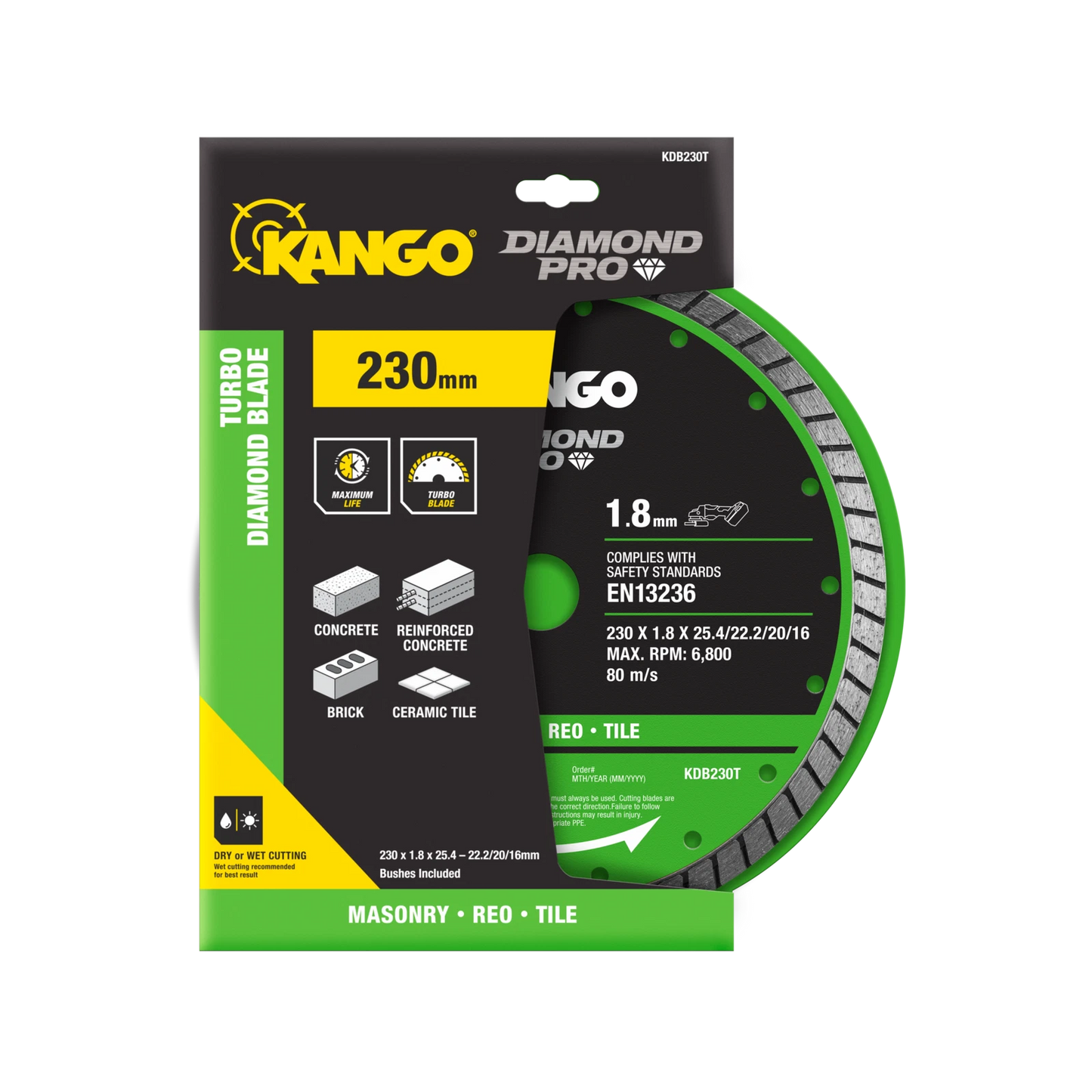 Kango 230mm Turbo Diamond Saw Blade - Ultra Thin, Fast & Precise Cuts, Versatile Material Use