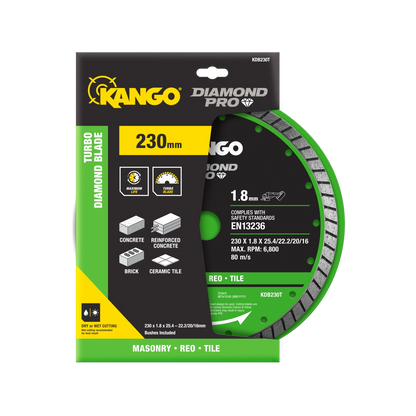 Kango 230mm Turbo Diamond Saw Blade - Ultra Thin, Fast & Precise Cuts, Versatile Material Use