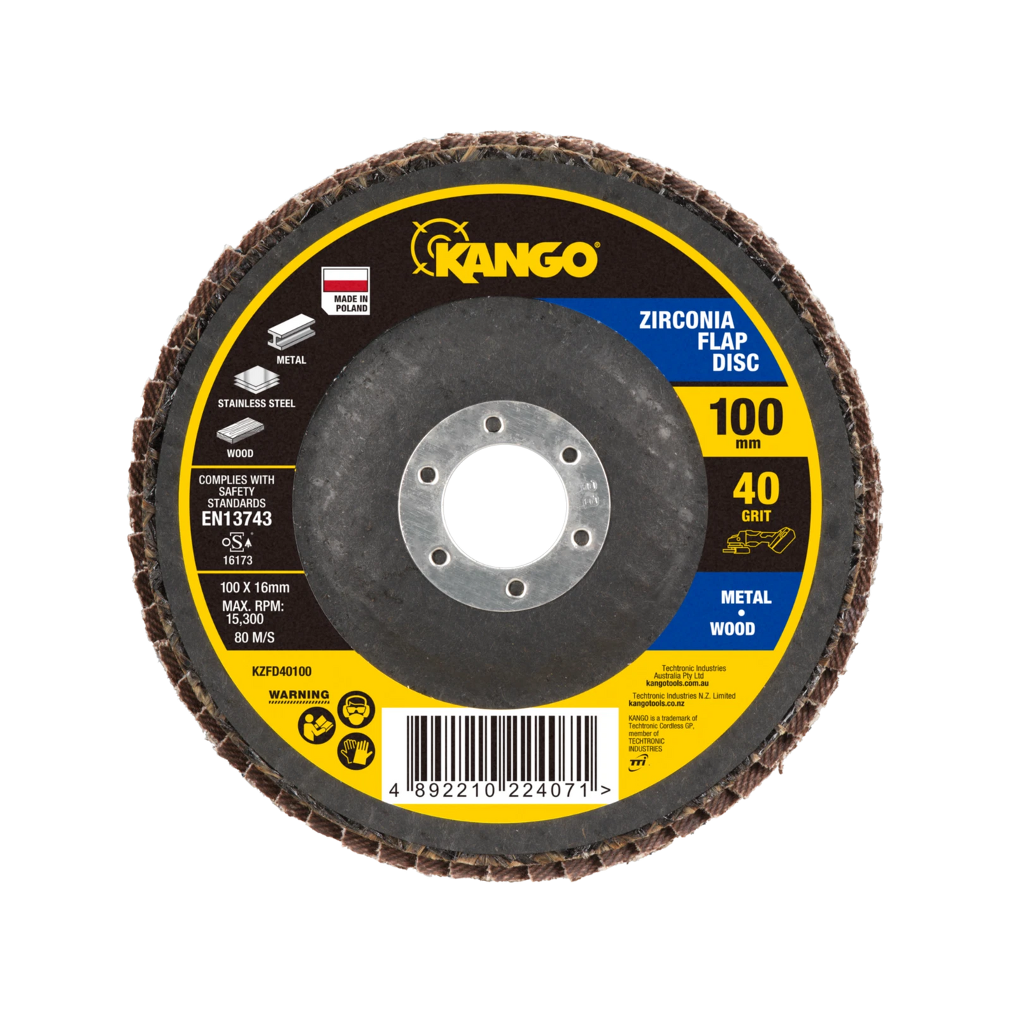 Kango 100mm Zirconia Flap Disc 40G, Self-Sharpening, High Removal Efficiency