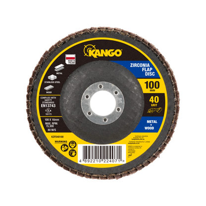 Kango 100mm Zirconia Flap Disc 40G, Self-Sharpening, High Removal Efficiency