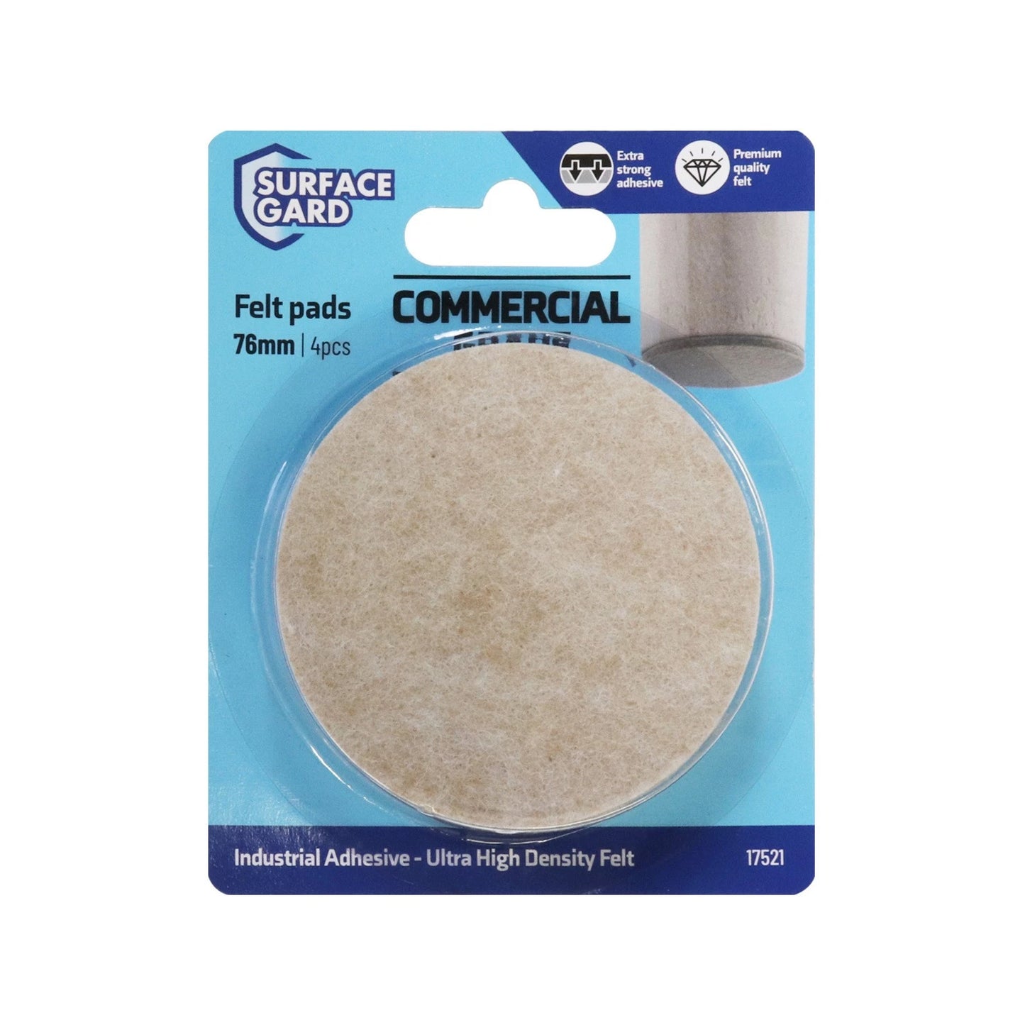 Surface Gard 76mm Beige Round Felt Floor Protectors - 4 Pack, Self-Adhesive, Noise Reduction