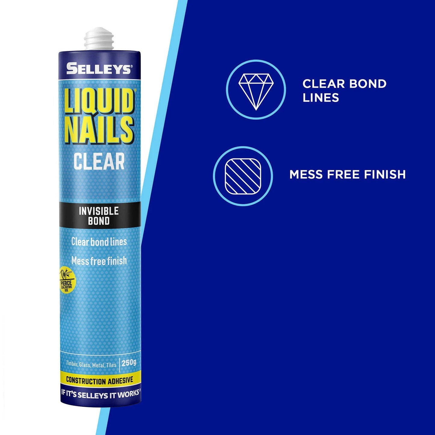 Selleys Liquid Nails Clear Adhesive 250g - Strong Bond, UV Resistant, Indoor/Outdoor Use
