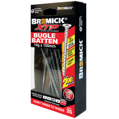 Bremick Stainless Steel 316 Bugle Batten Screws 14g x 150mm T40 - 25 Pack