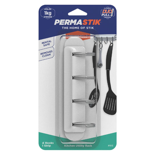 Permastik Kitchen Utility Rack, Self-Adhesive, No Drilling, Supports 1kg, Easy Removal