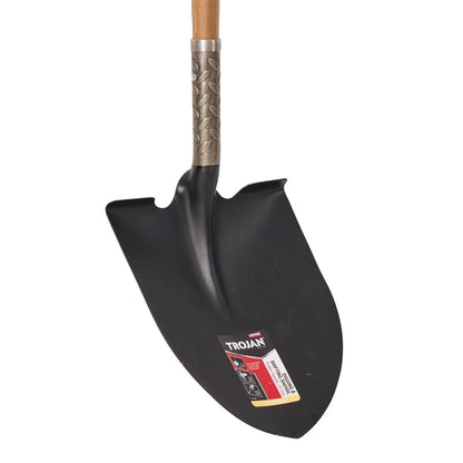 Trojan Round Mouth Shovel with Timber D-Handle, Carbon Steel Blade, Comfort Grip