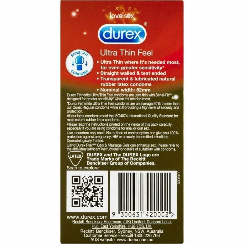 Durex Fetherlite Ultra Thin Feel Condoms 10pk - Ultimate Comfort & Sensitivity