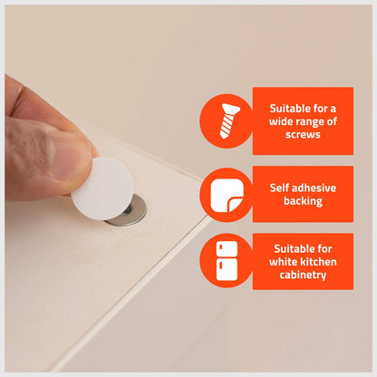 Taskmaster 15mm White Self Adhesive Screw Caps - 50 Pack, Universal Compatibility, Easy Install