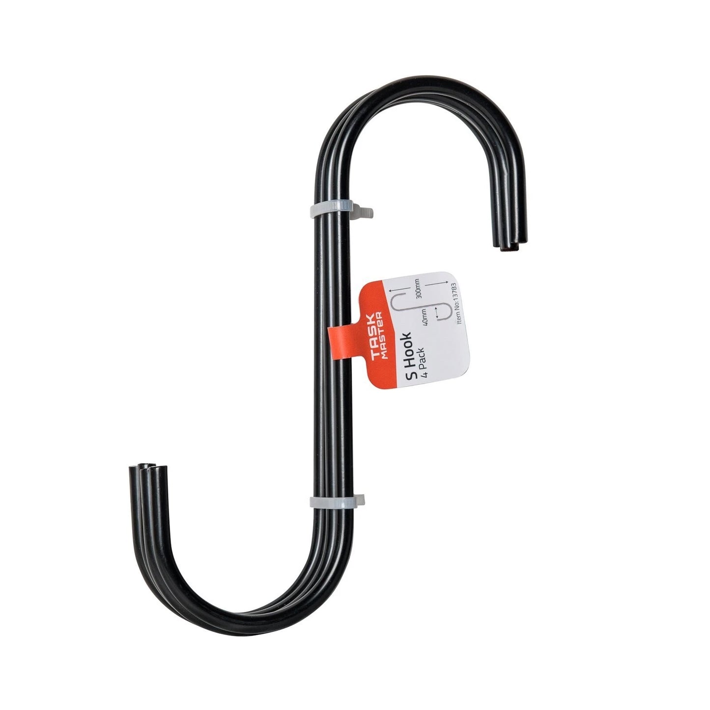 Taskmaster Black Steel S Hooks 180x55x6mm - 4 Pack, Durable Garage Storage Solution