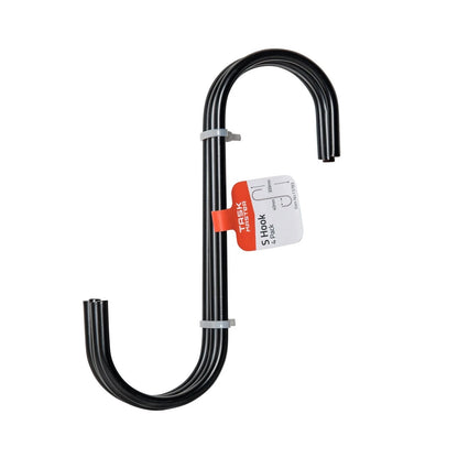 Taskmaster Black Steel S Hooks 180x55x6mm - 4 Pack, Durable Garage Storage Solution