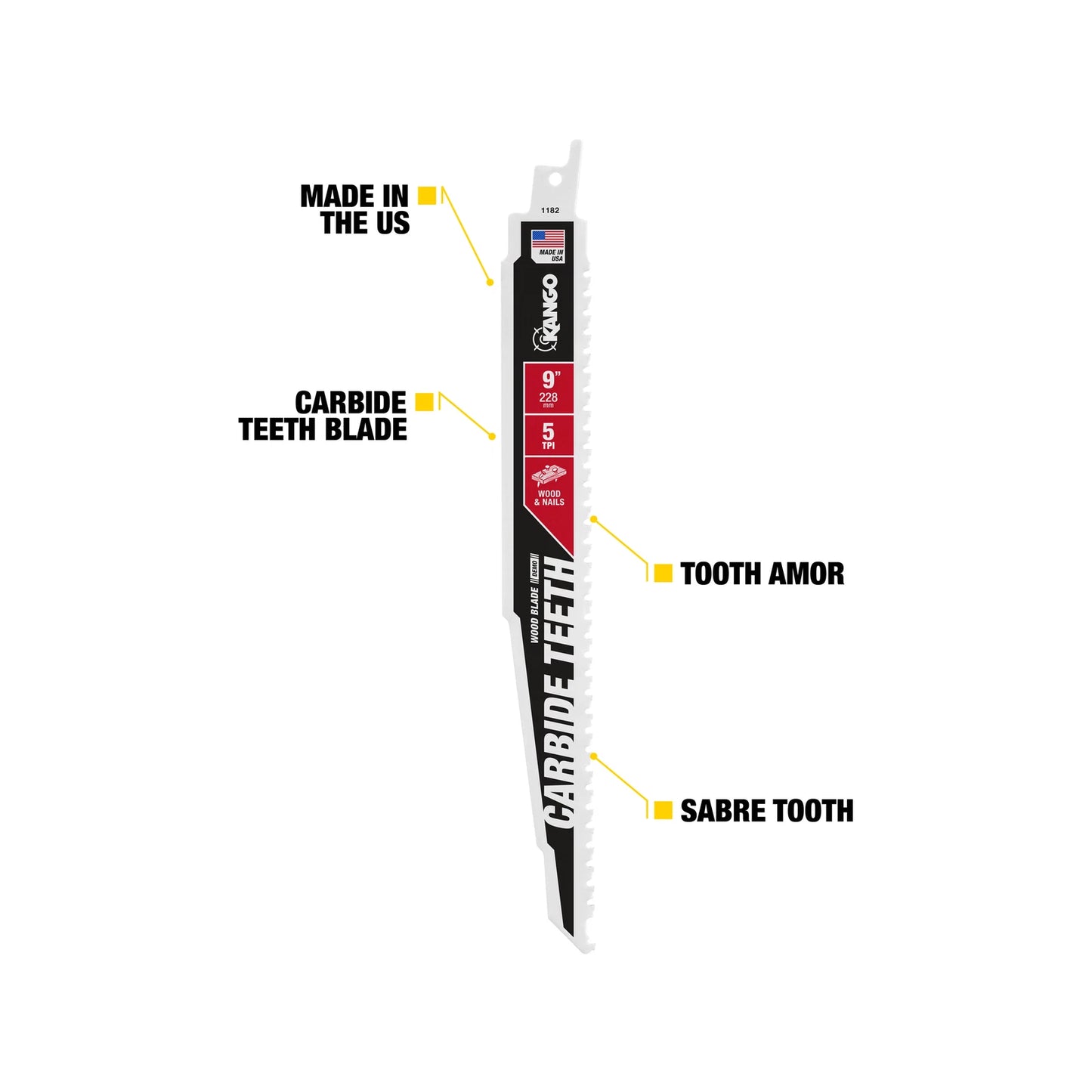 Kango 12" Carbide Teeth Wood Reciprocating Blade, 5 TPI, Durable & Versatile