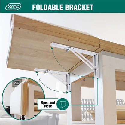 Carinya White Folding Spring Loaded Bracket 300x145mm, 50kg Load, Indoor/Outdoor Use