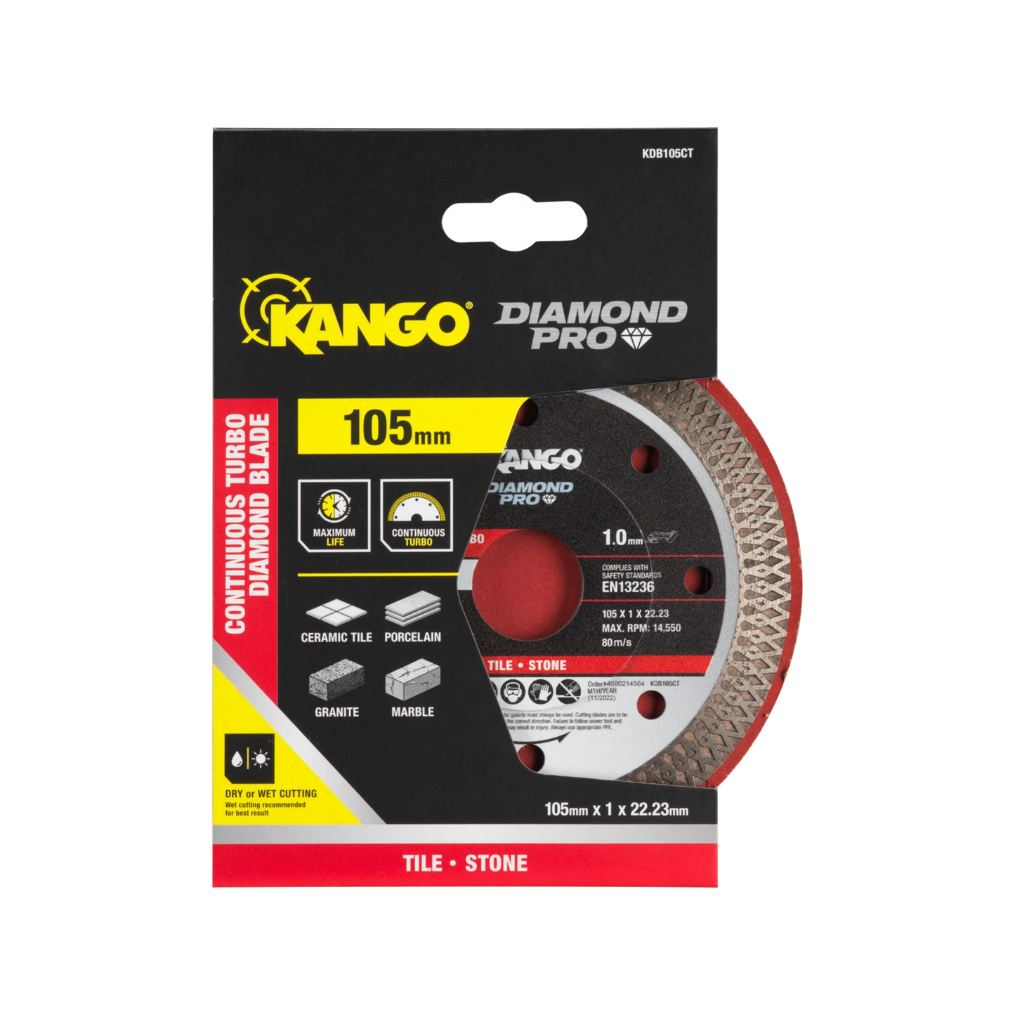 Kango 105mm Continuous Turbo Diamond Blade, Ultra-Thin, High Diamond Concentrate, Wet/Dry Use