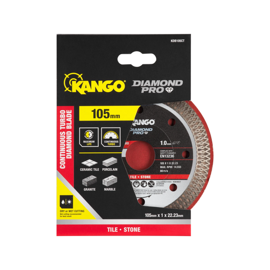 Kango 105mm Continuous Turbo Diamond Blade, Ultra-Thin, High Diamond Concentrate, Wet/Dry Use