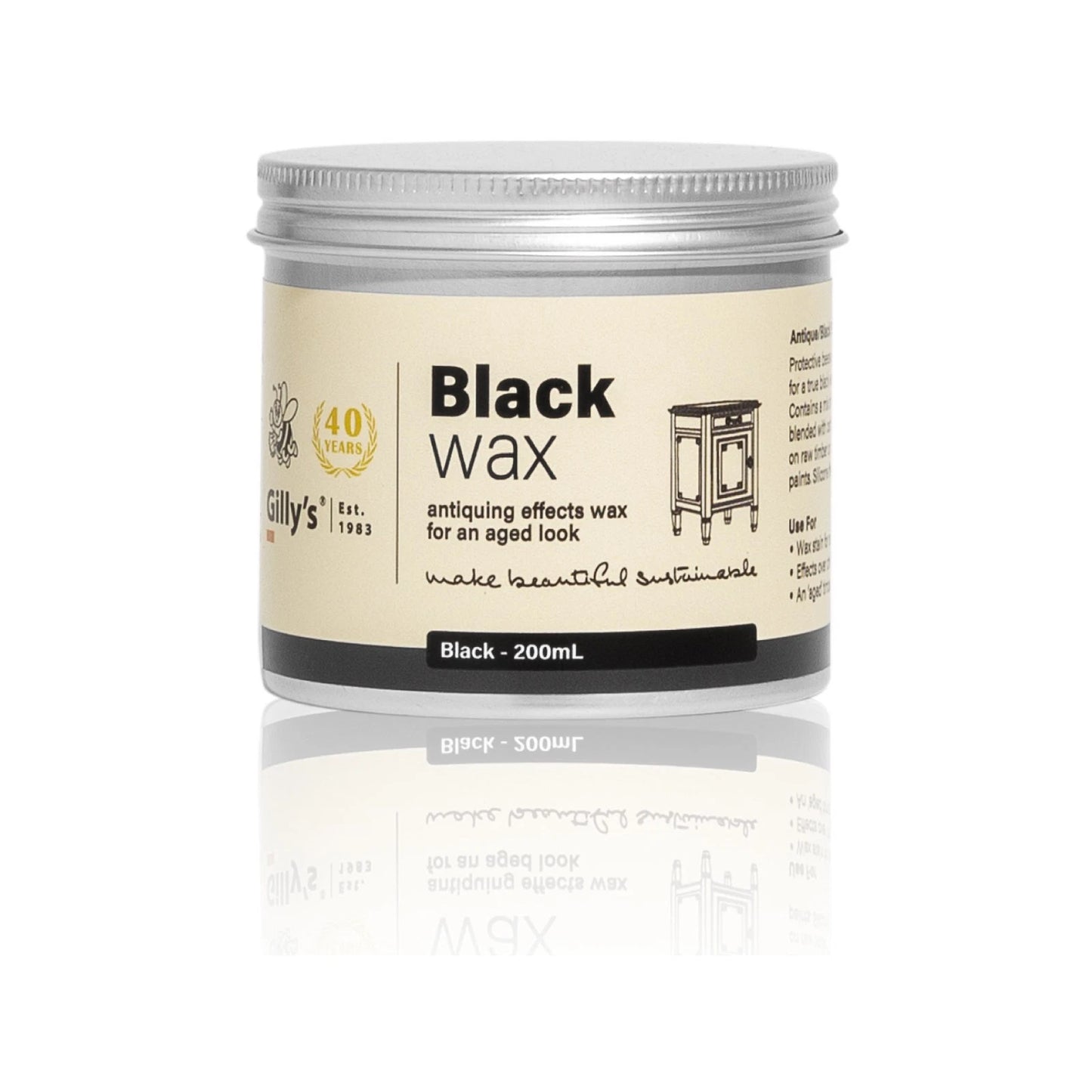 Gilly's Black Wax 200ml - Antique Effects, Rich Black Finish, Natural Ingredients