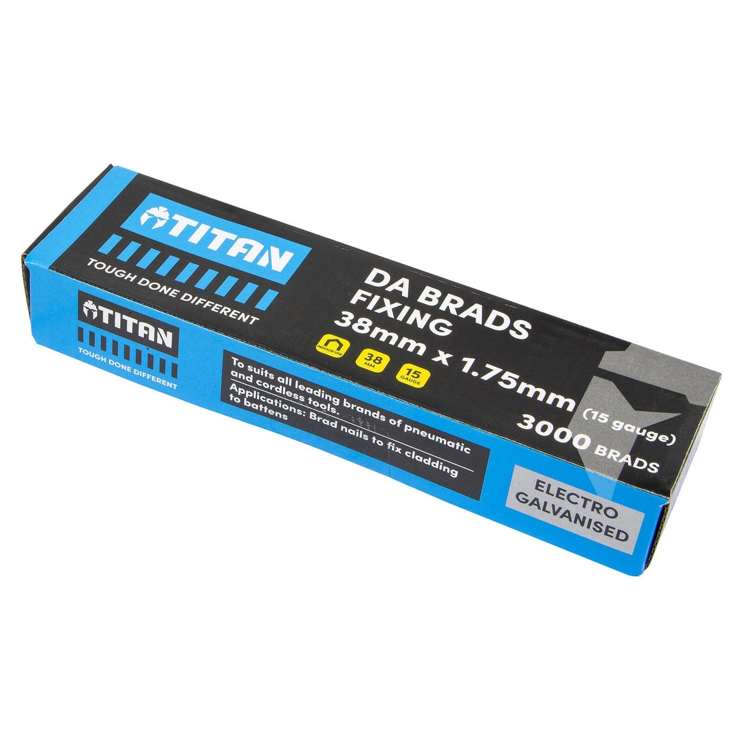 Titan 38x 1.75mm Electro Galvanised 34° Angled Collated Nail DA Brads - 3000 Pcs