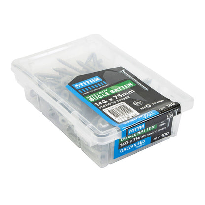Titan 14G x 75mm Galvanised Bugle Batten Screws - 100 Pack, High-Torque, Corrosion Resistant
