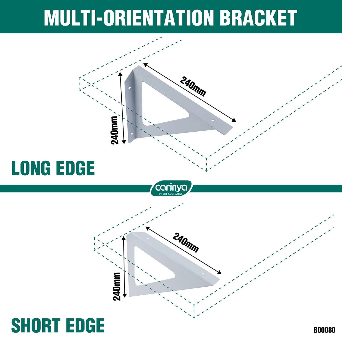 Carinya White Triangle Stayed Bracket 190x190mm, 100kg Load, Indoor/Outdoor Use
