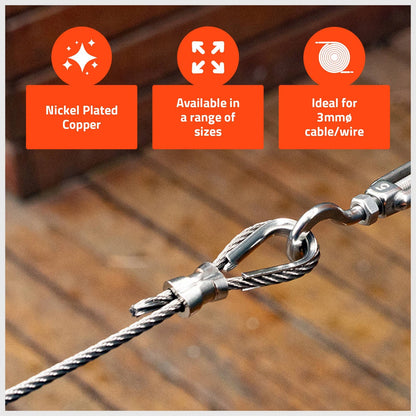 Taskmaster 3mm Copper Swage 12-Pack, Anti-Corrosive, Nickel-Plated for Wire Crimping