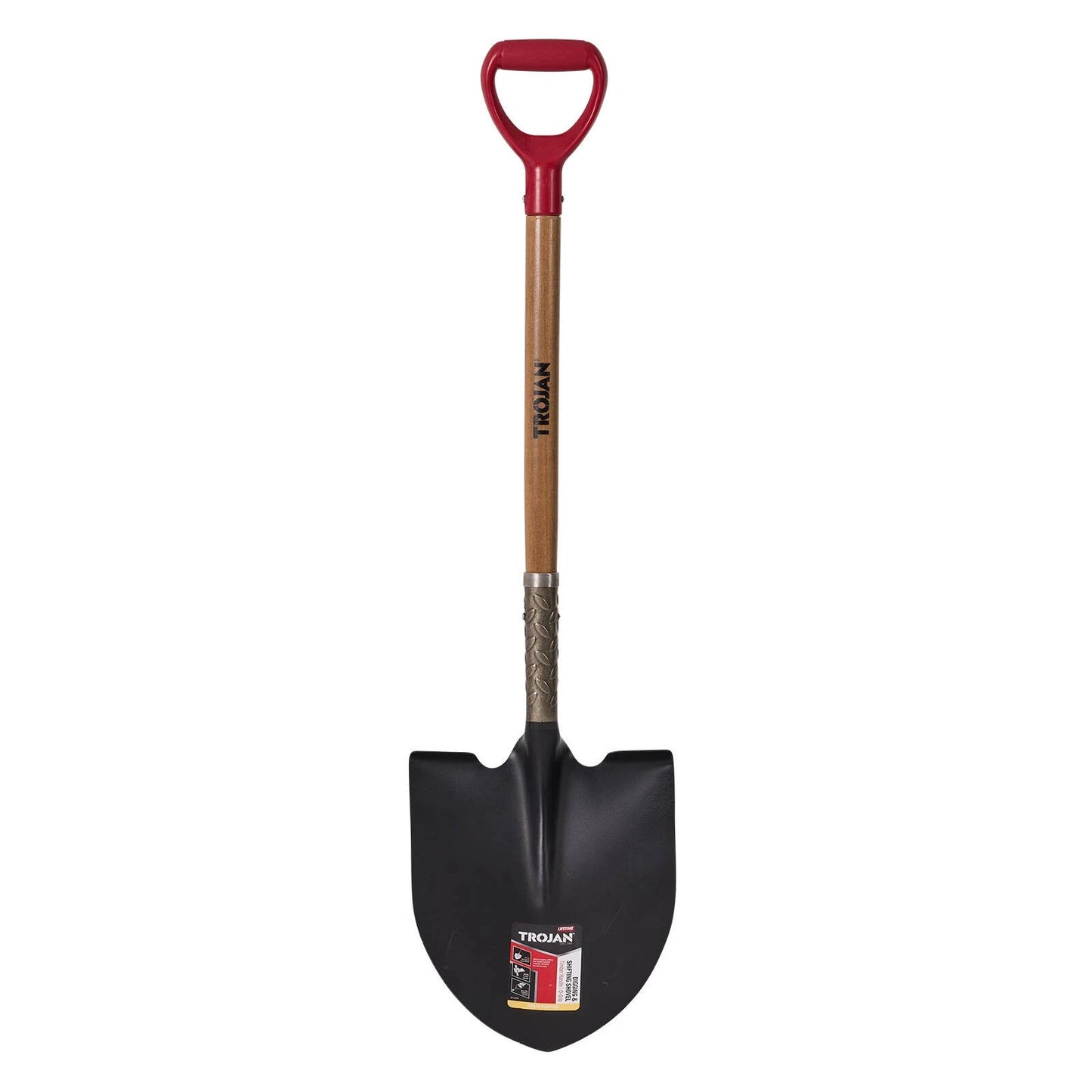 Trojan Round Mouth Shovel with Timber D-Handle, Carbon Steel Blade, Comfort Grip