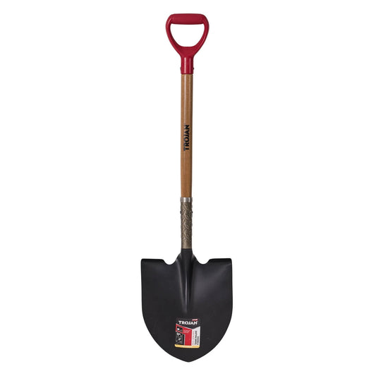 Trojan Round Mouth Shovel with Timber D-Handle, Carbon Steel Blade, Comfort Grip