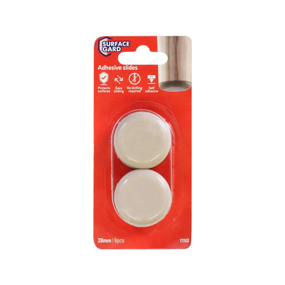 Surface Gard 38mm Round Self-Adhesive Sliders, Grey, 8 Pack - Easy Install, Durable, Versatile Use