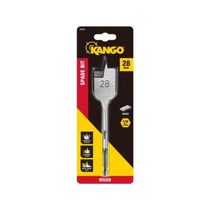 Kango 28mm Spade Bit - Wingless Design, Extended Scoop, Multi Grind Edge, ¼” Hex Shank