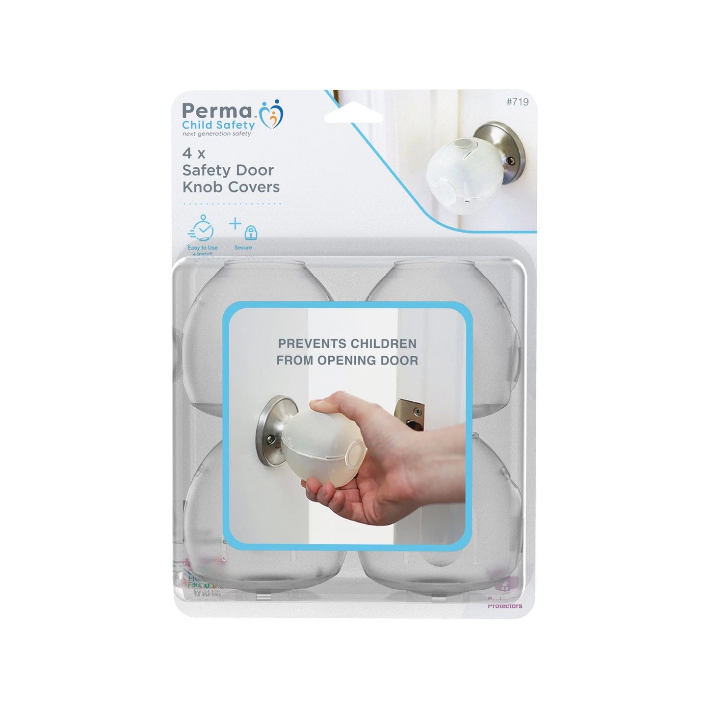 Perma Child Safety Door Knob Covers 4 Pack, Clear, Easy Install, Childproofing