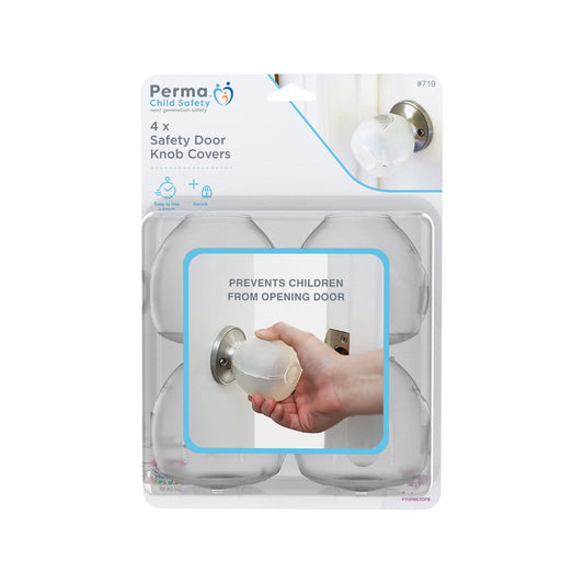 Perma Child Safety Door Knob Covers 4 Pack, Clear, Easy Install, Childproofing