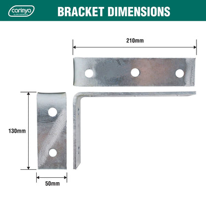 Carinya Heavy-Duty Galvanised Angle Bracket 210x130mm, 75kg Load, Indoor/Outdoor Use