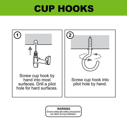 Everhang 10mm Zinc Plated Cup Hooks, 25 Pack - Secure, Easy Install, Indoor/Outdoor Use