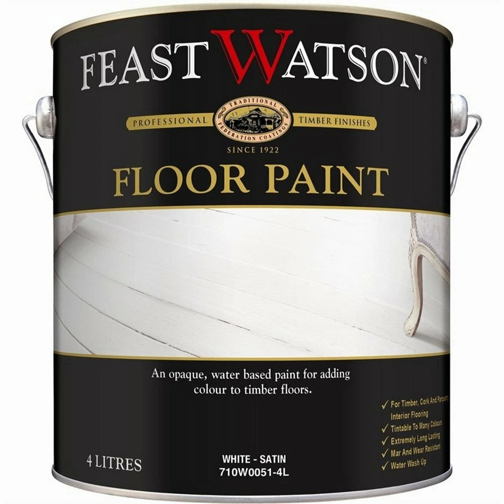 Feast Watson 4L Satin White Floor Paint - Durable, Scratch & Wear Resistant, Water-Based
