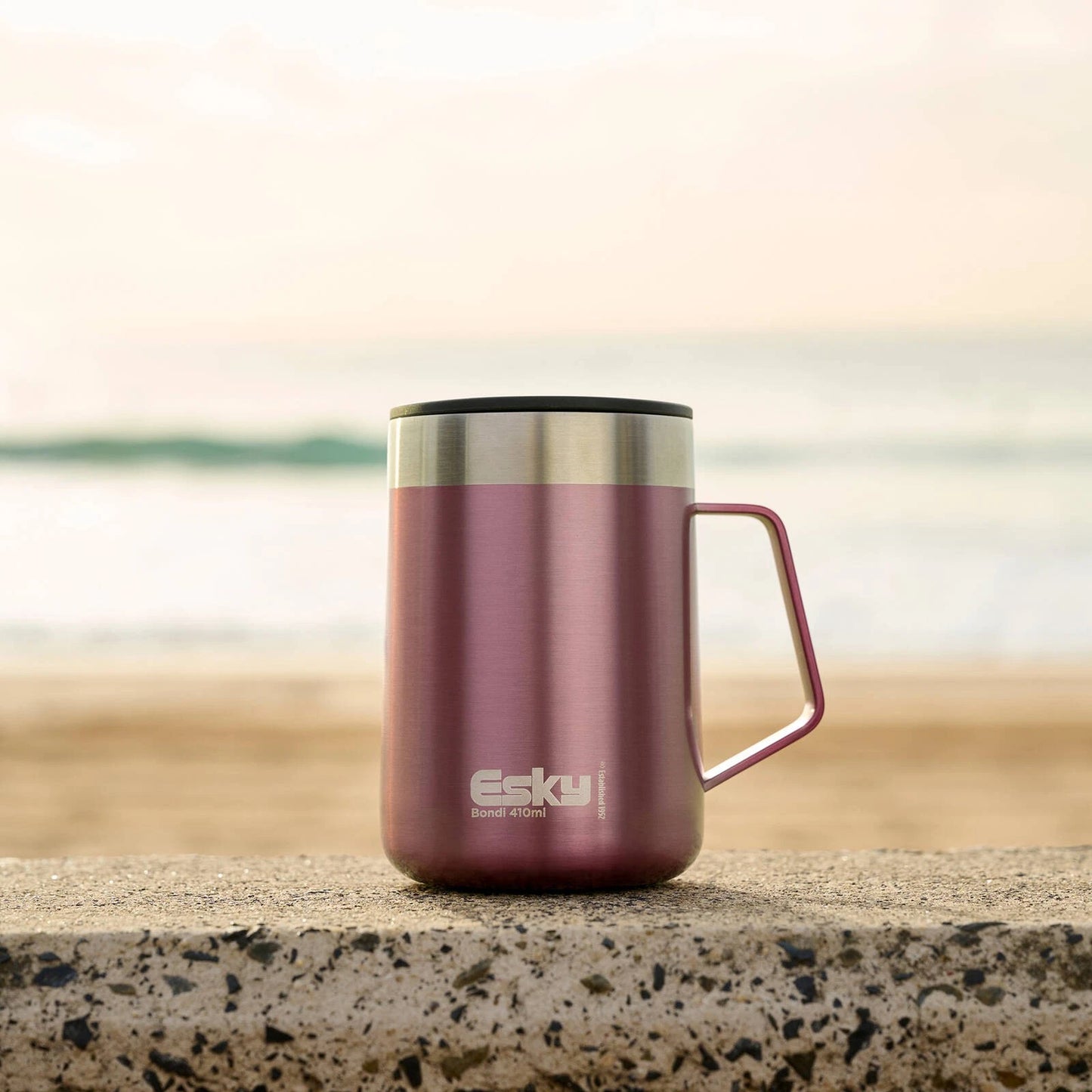 Esky Pink Bondi Travel Mug 414ml with Handle, Stainless Steel, Insulated, Splashproof Lid