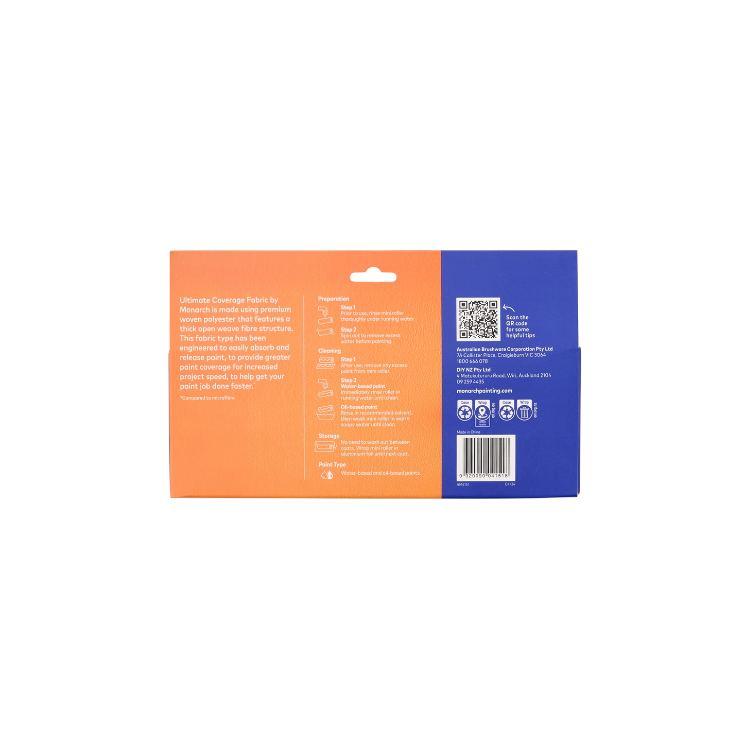 Monarch 100mm 14mm Nap Ultimate Coverage Fabric Mini Roller 5 Pack for Smooth Finish