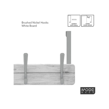 MODE 4 Brushed Nickel Over Door Hooks on White Wash Board Hanger, No Tools Required
