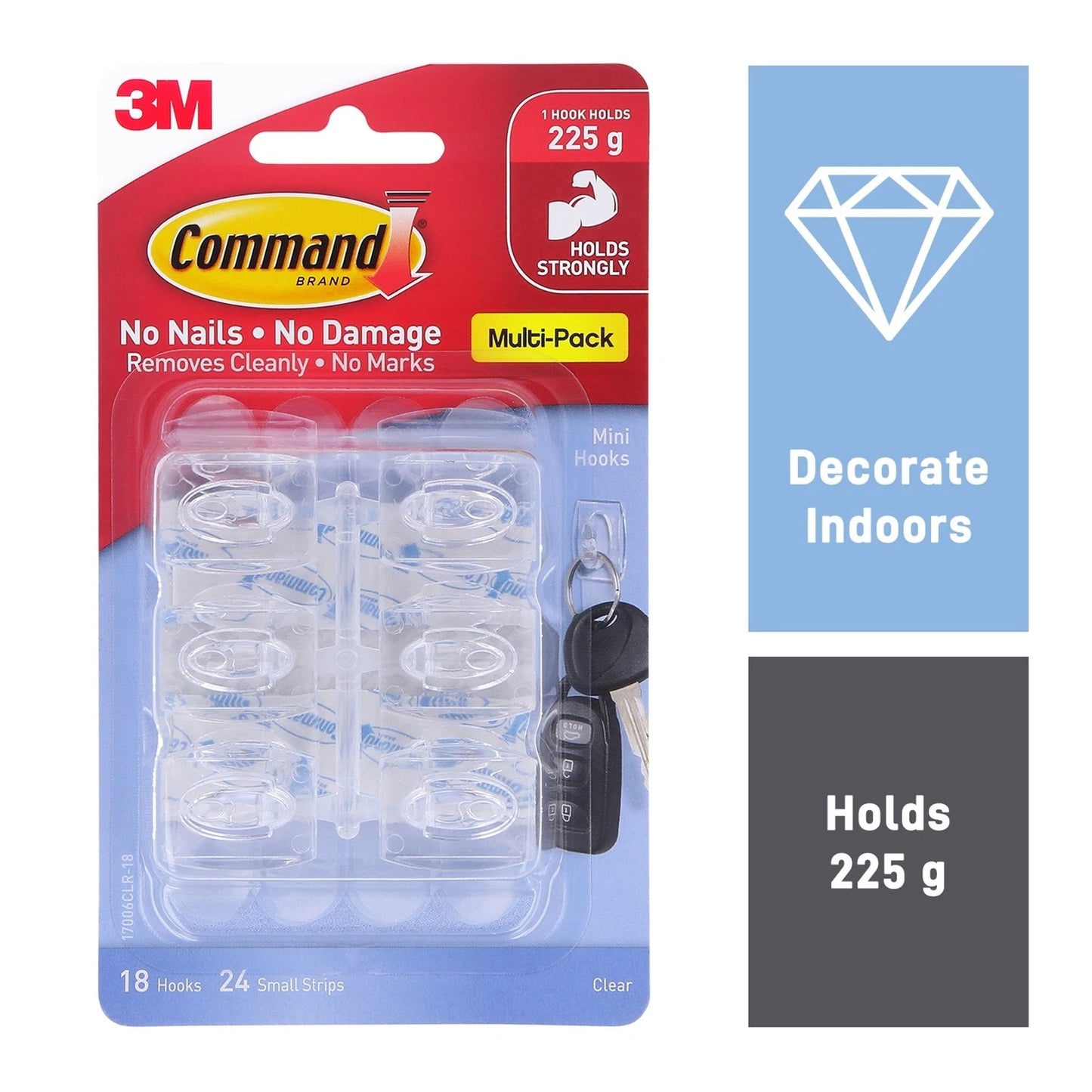 Command Mini Clear Adhesive Hooks 18 Pack - Damage-Free, Strong Hold, Reusable