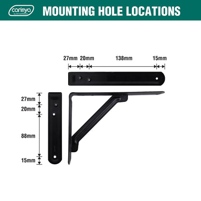 Carinya Black 200x150mm Light Stayed Bracket, 100kg Load, Indoor/Outdoor Use