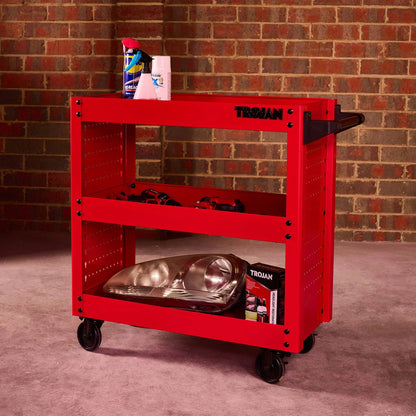 Trojan Steel 3 Tier Pegboard Service Cart, 200kg Capacity, Swivel Castors, Lifetime Warranty
