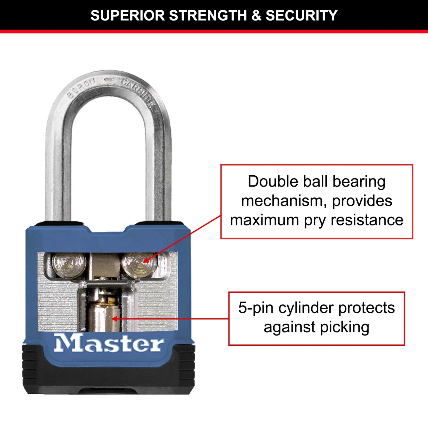 Master Lock 45mm Excell Weather-Resistant Padlock with Boron-Carbide Shackle & 4 Keys