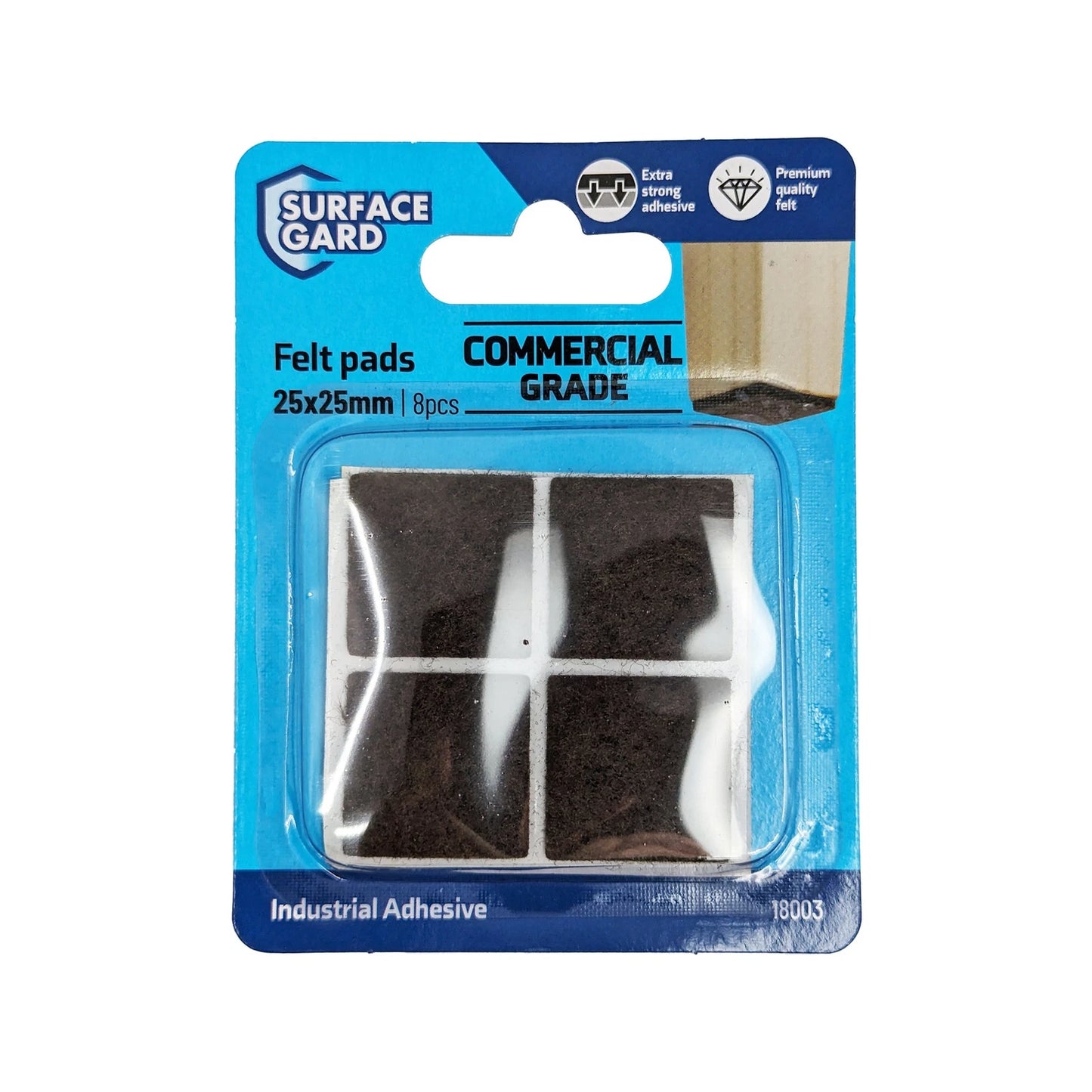 Surface Gard Brown Felt Floor Protectors 25x25mm, Noise Reduction, Self-Adhesive, 8 Pack